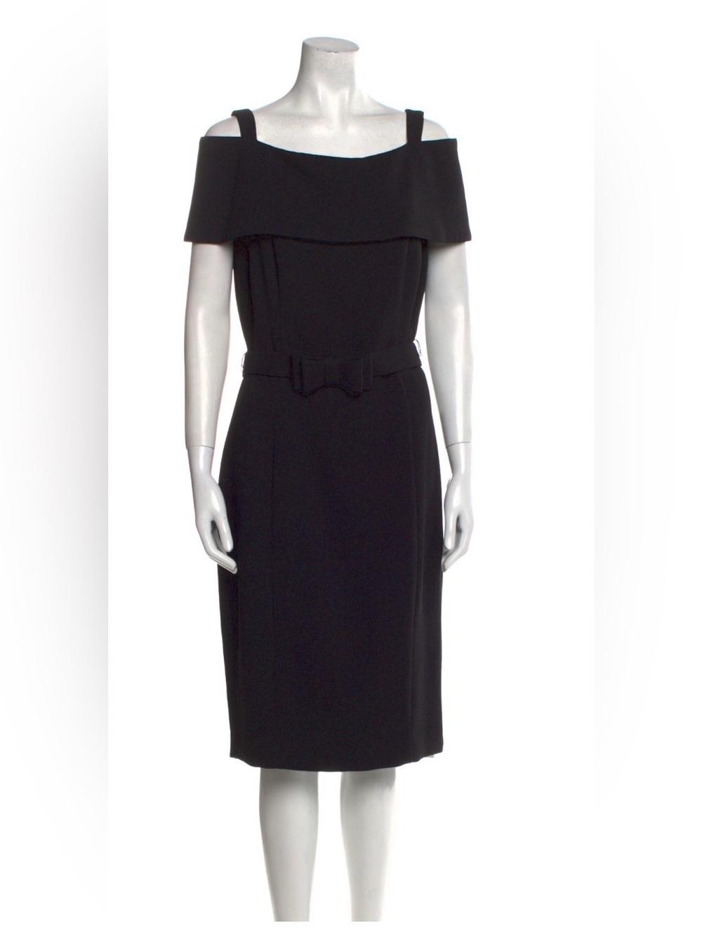 Badgley Mischka Black Off-Shoulder Midi Dress with Waist Bow